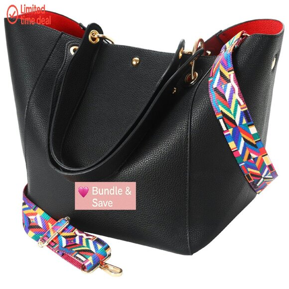 Large Vegan Leather Tote Bag with Detachable Straps & Interior Pockets - Picture 1 of 7